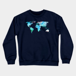 World Map in Indigo, Teal and Blush Pink Crewneck Sweatshirt